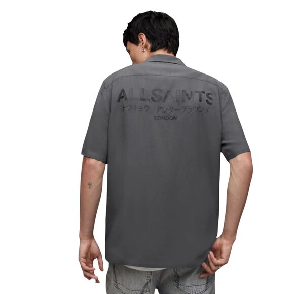 NWOT Men's ALLSAINTS Underground Camp Collar Button Down Shirt Gray | Size L - Picture 1 of 13